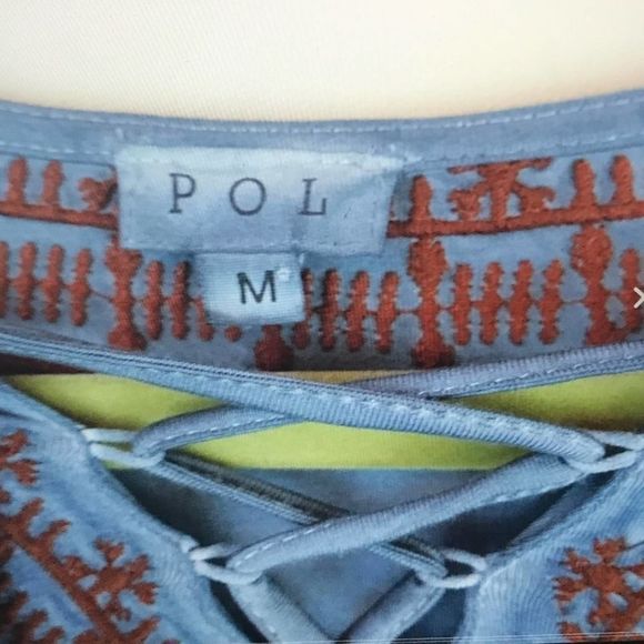 POL Boho Blue Embroidered Top, Medium (runs large) - Picture 3 of 10